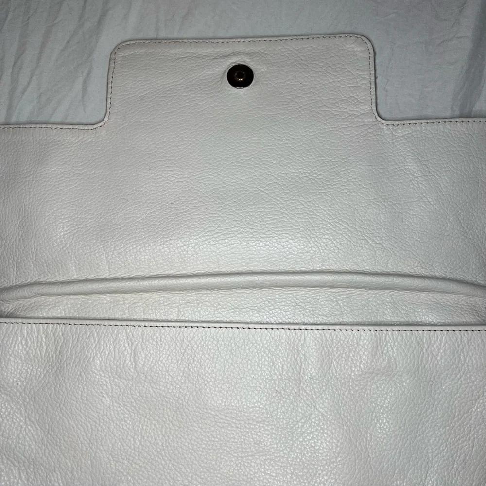 Iacucci White Pebbled Leather Large Clutch, Teal Snake Skin Leather Accent